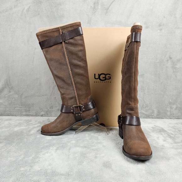 UGG Australia W Dree Boots womens 7.5 suede leather knee high harness - Picture 2 of 12